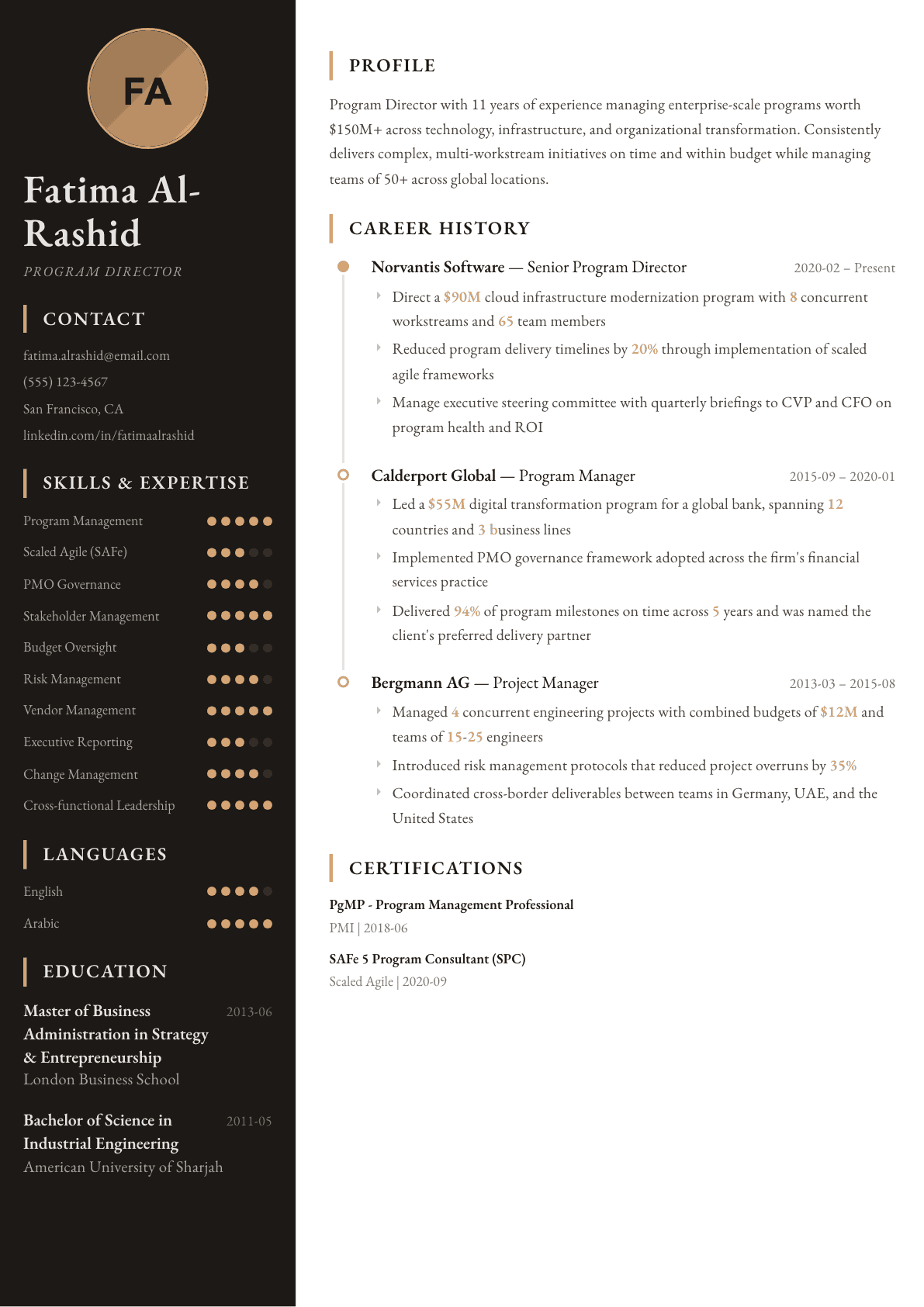 Program Director resume example, Heritage template