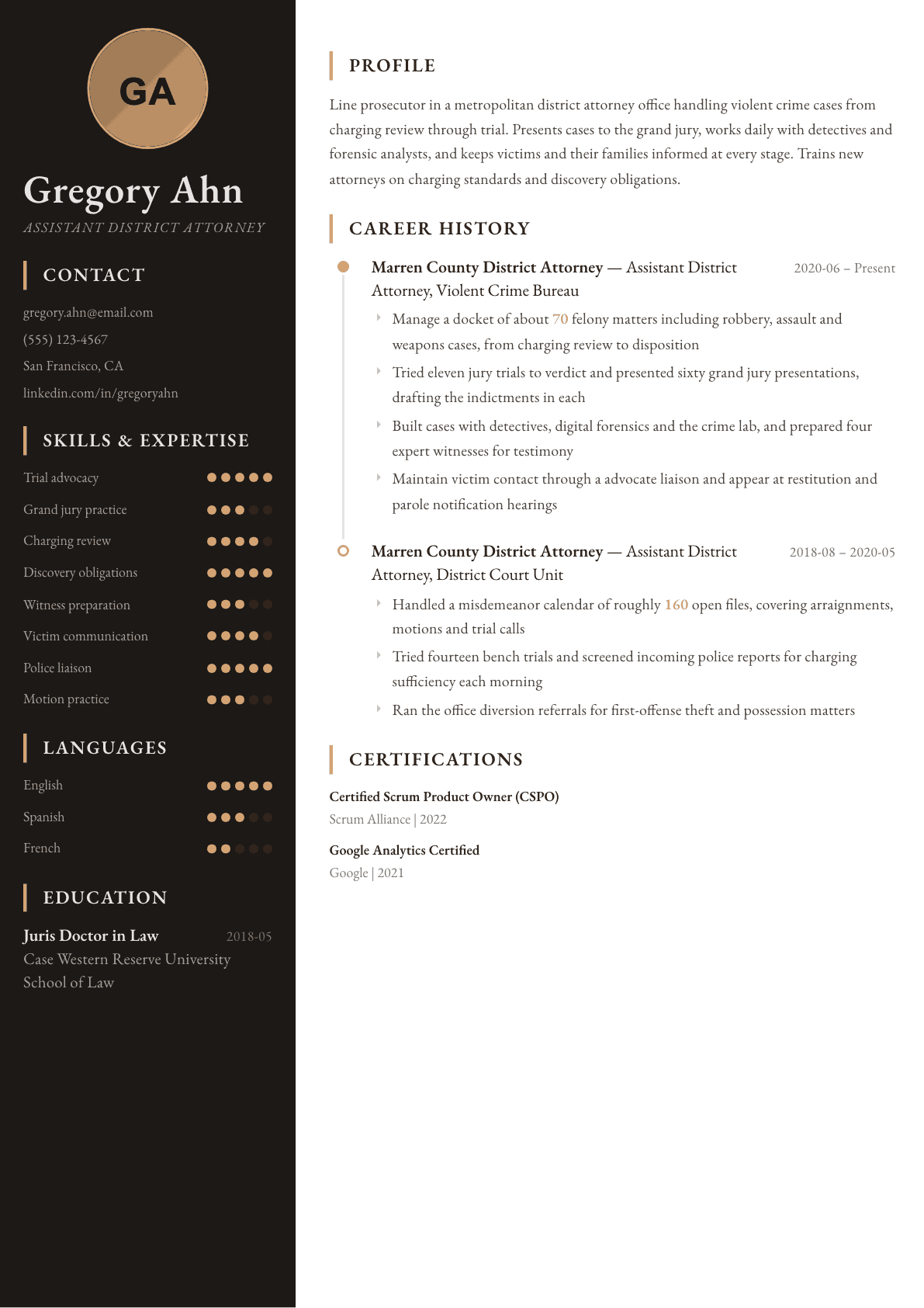 Prosecutor resume example, Heritage template