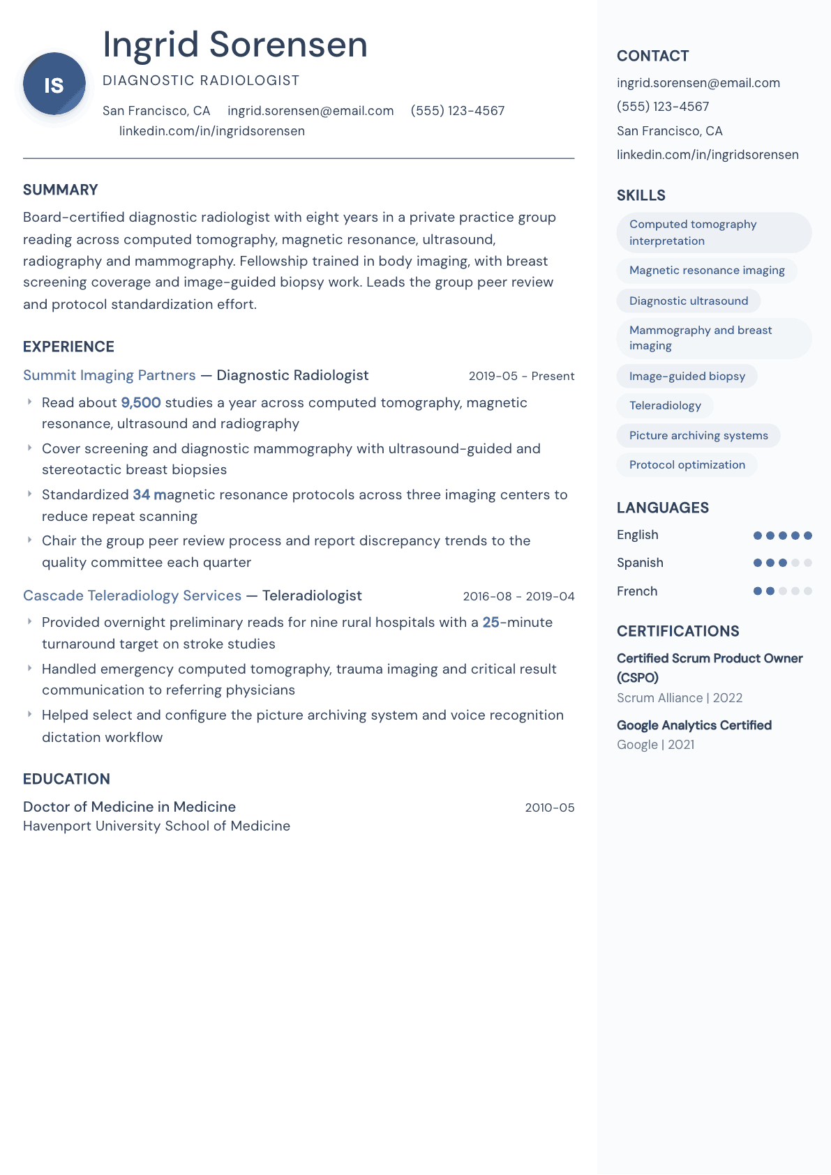 Radiologist resume example, Kernel template