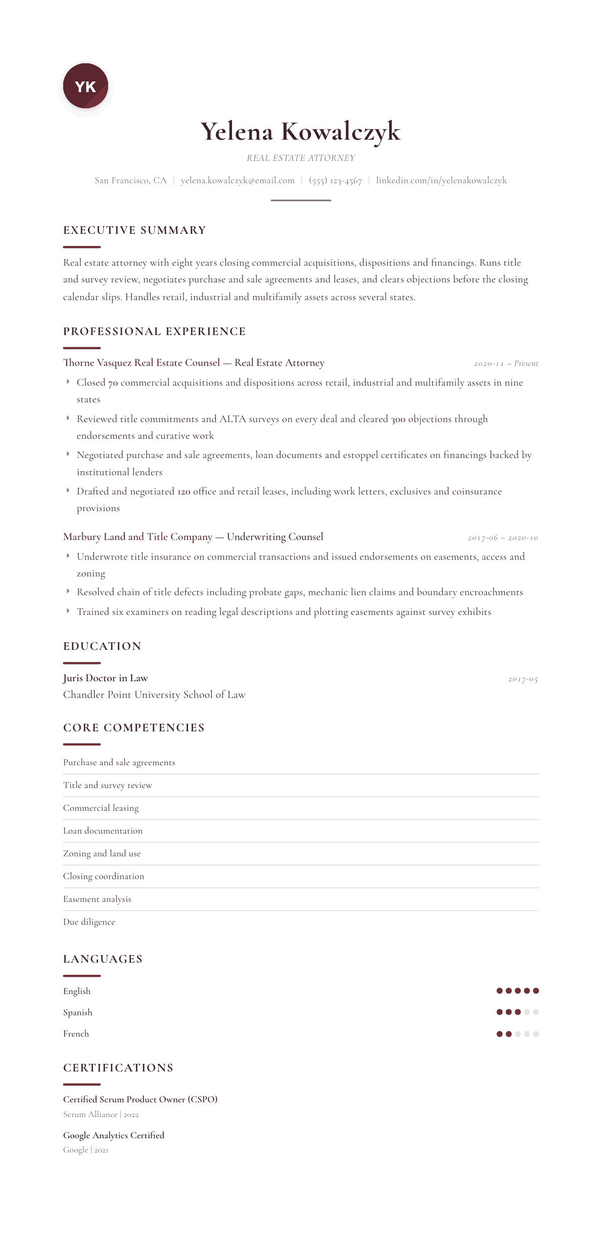 Real Estate Attorney resume example, Diplomat template