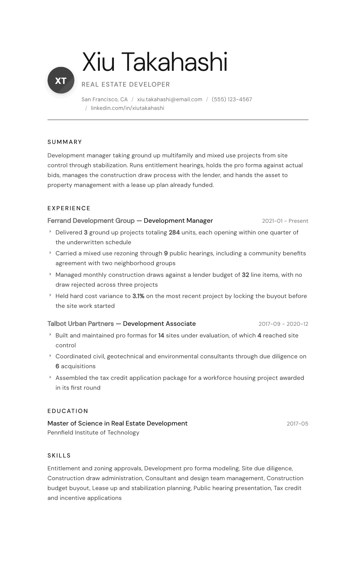 Real Estate Developer resume example, Whisper template