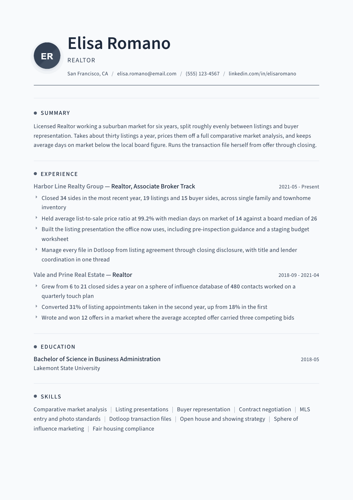 Realtor resume example, Thread template
