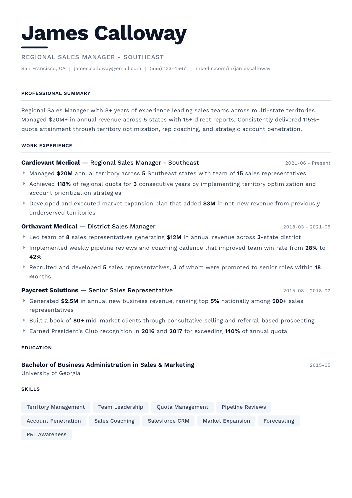 Regional Sales Manager resume example, Berlin template