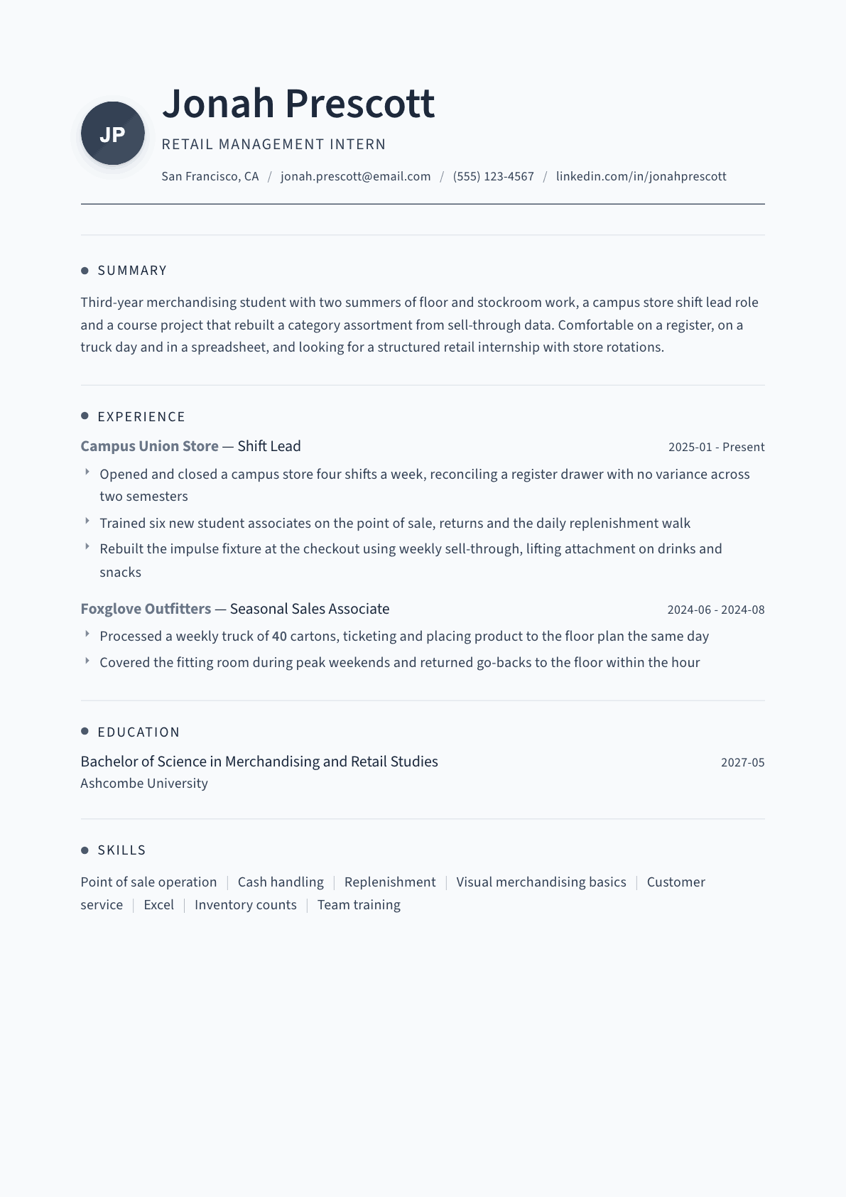 Retail Intern resume example, Thread template