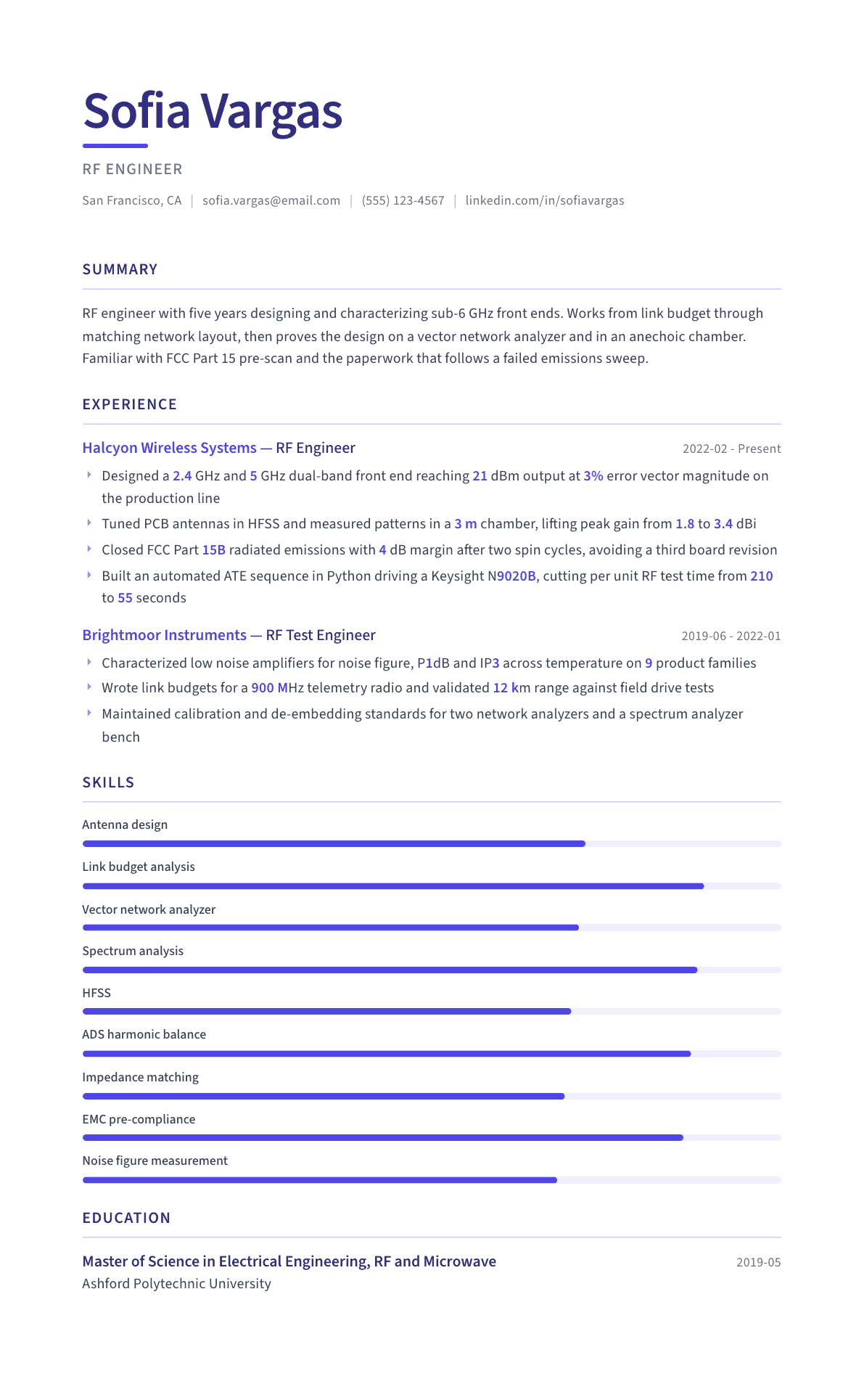 RF Engineer resume example, Logic template