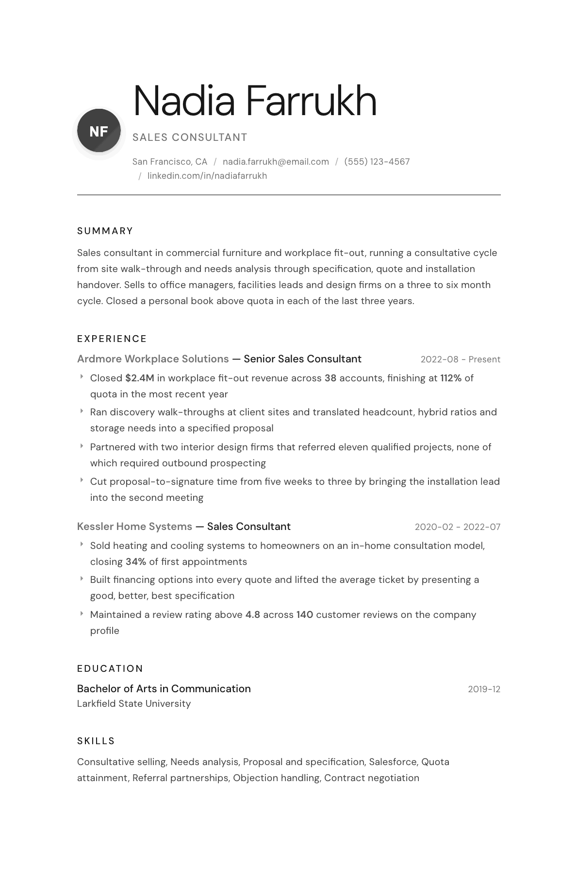 Sales Consultant resume example, Whisper template