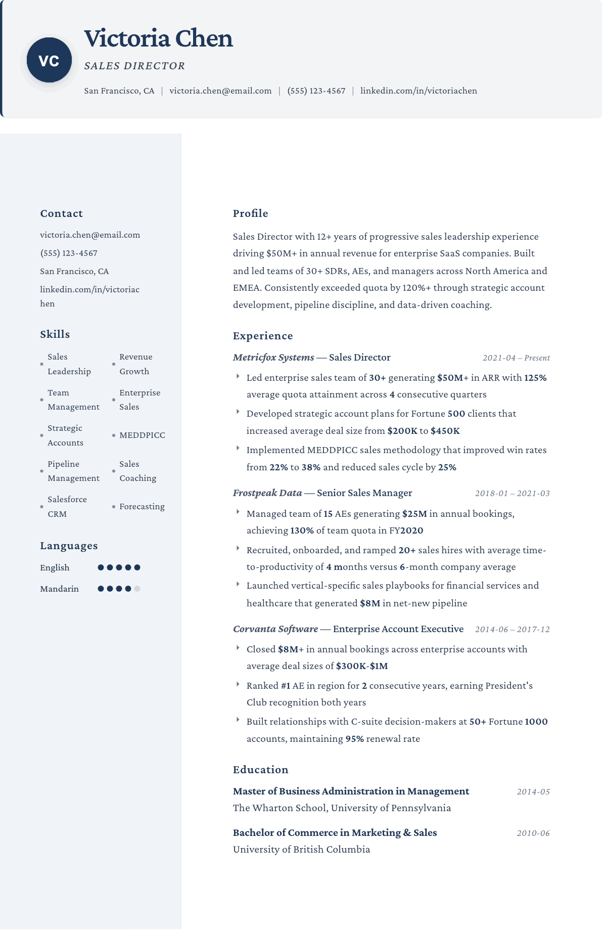 Sales Director resume example, Formal template