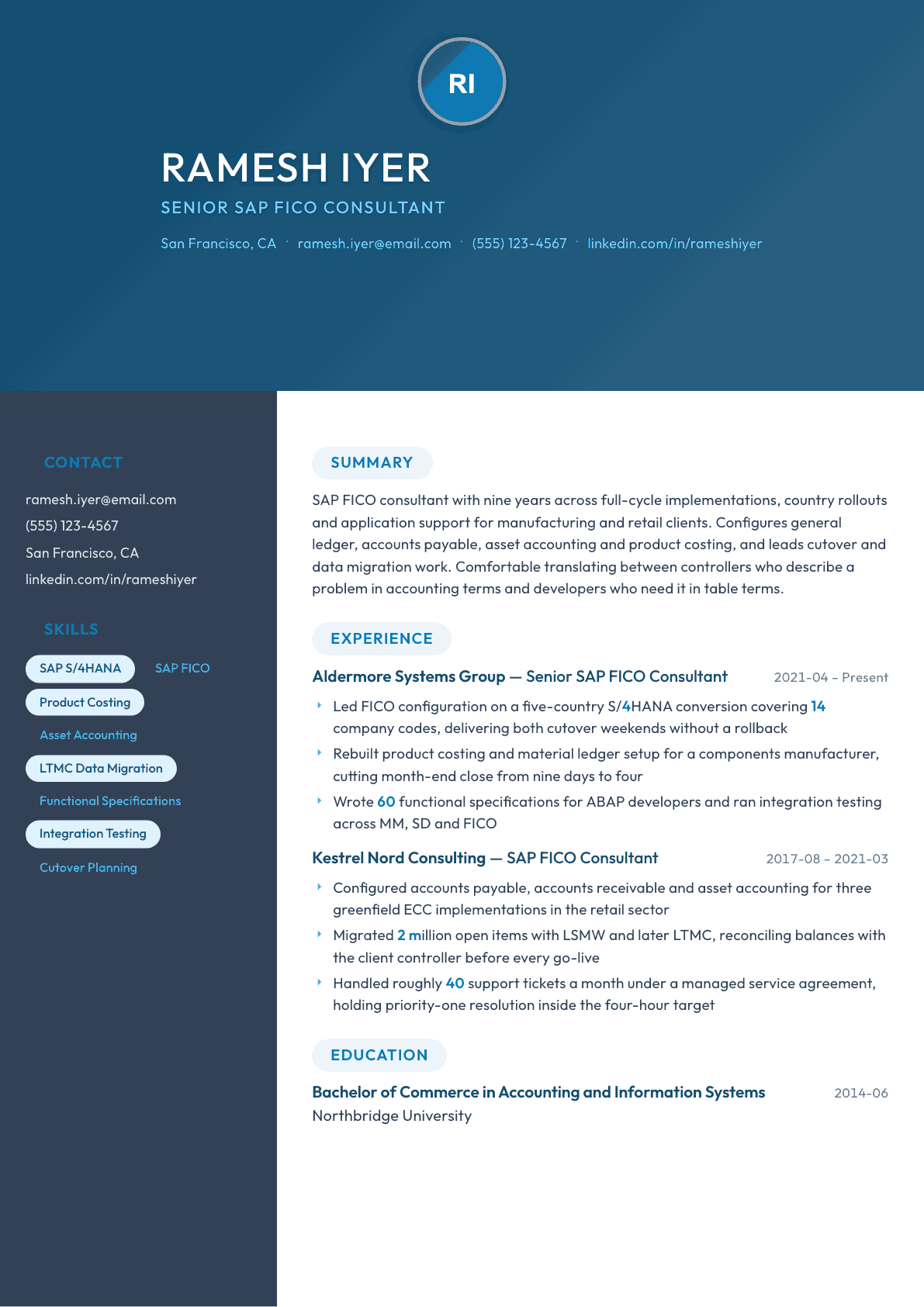SAP Consultant resume example, Nexus template
