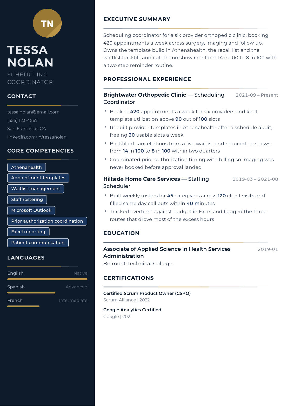 Scheduling Coordinator resume example, Catalyst template