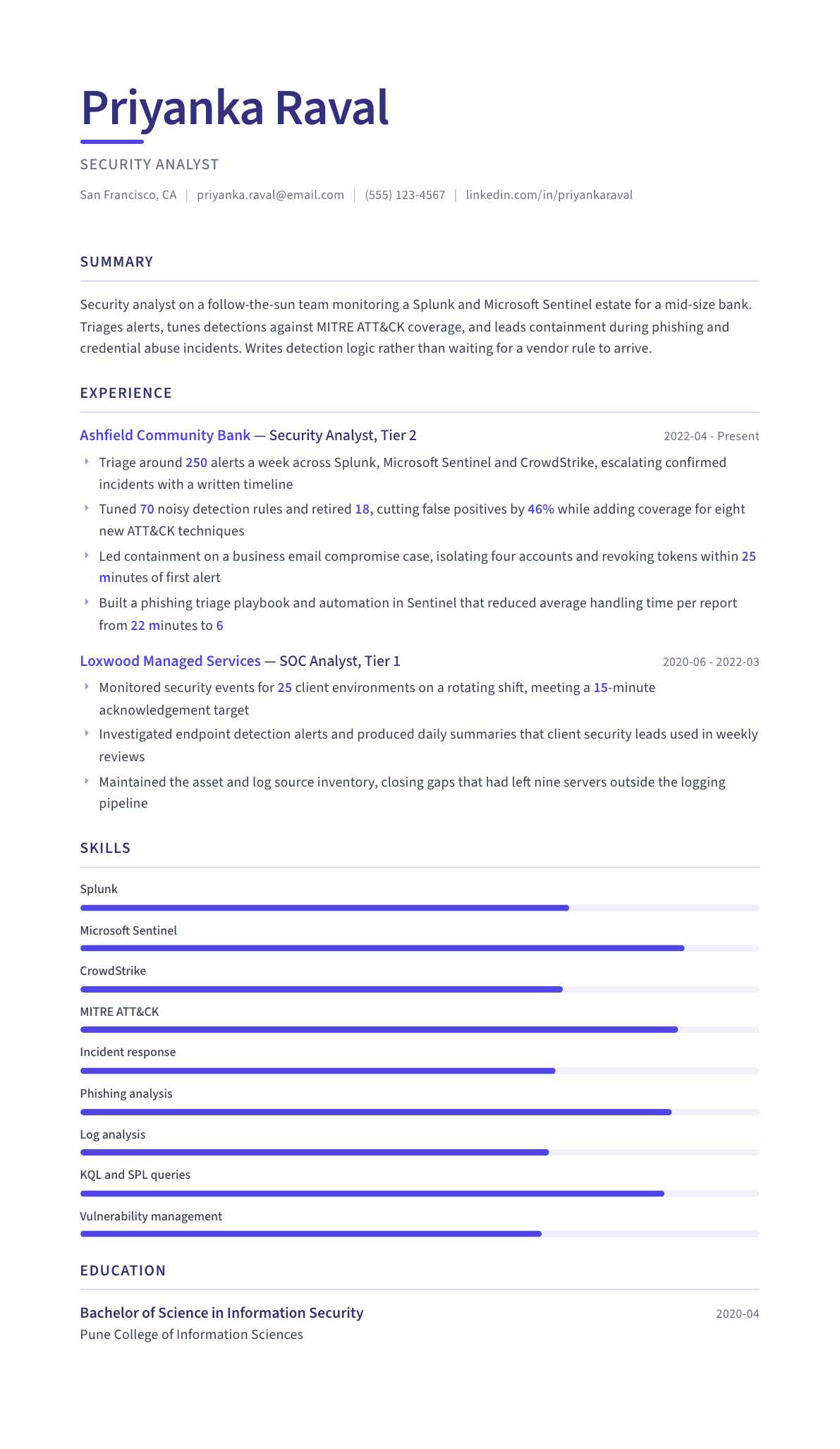Security Analyst resume example, Logic template