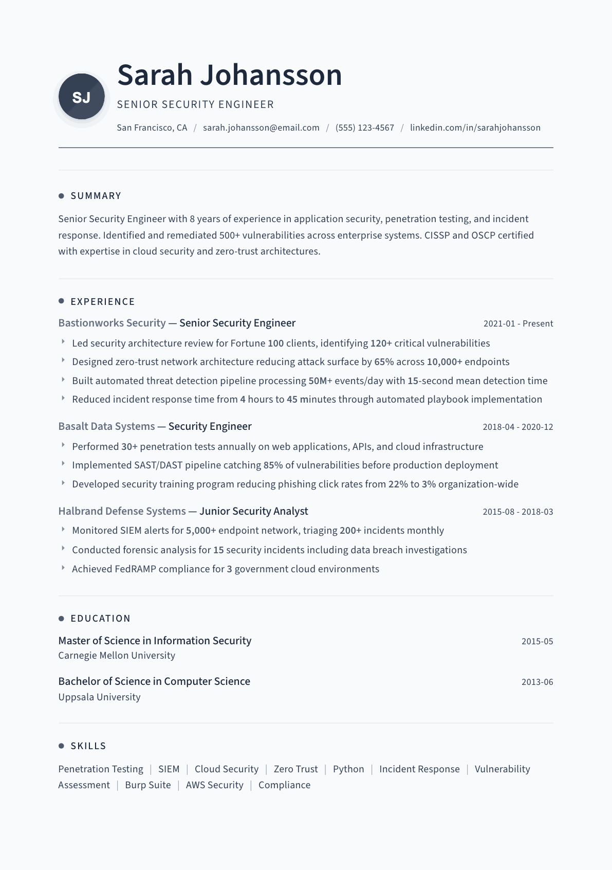 Security Engineer resume example, Thread template