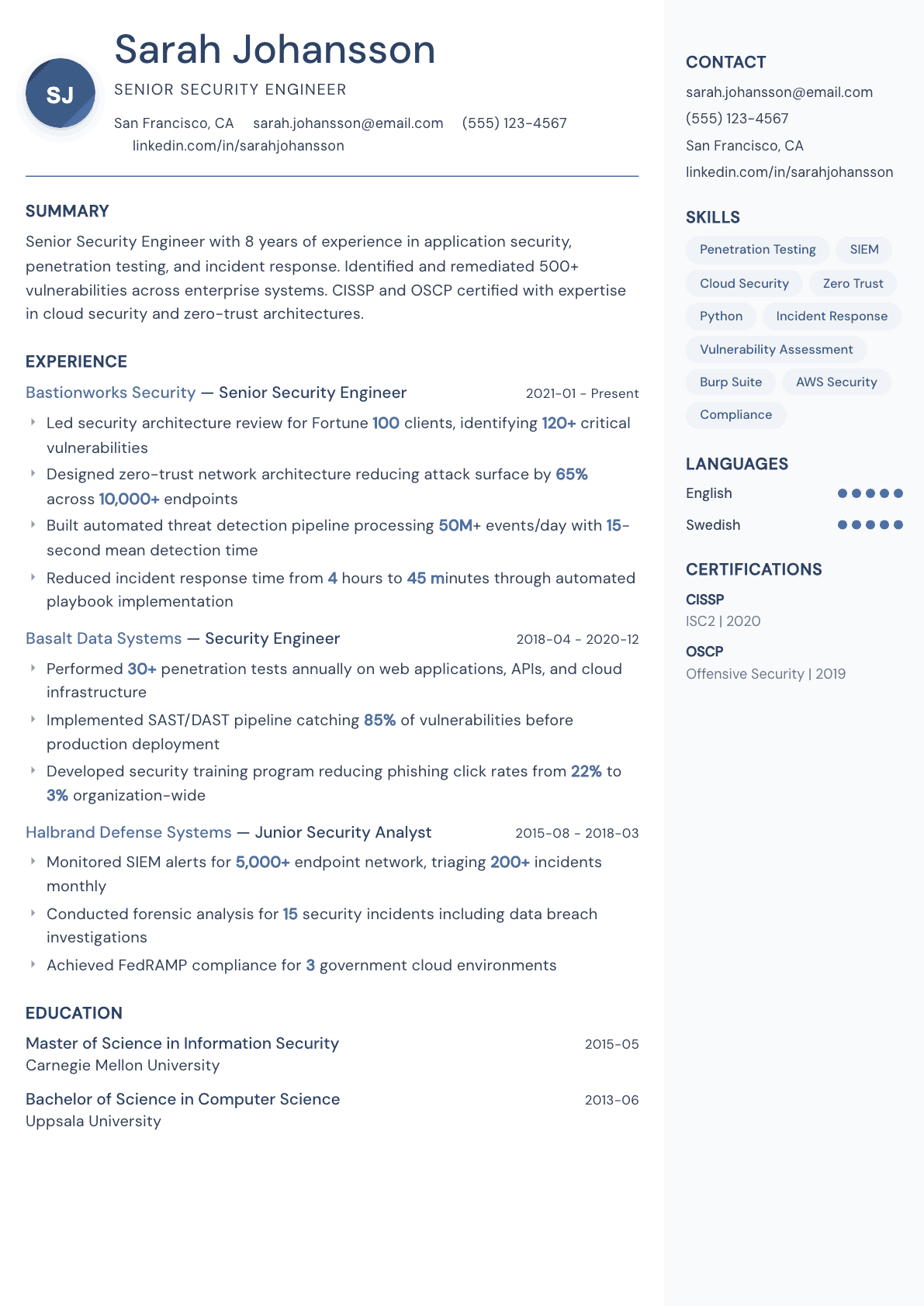 Security Engineer resume example, Kernel template