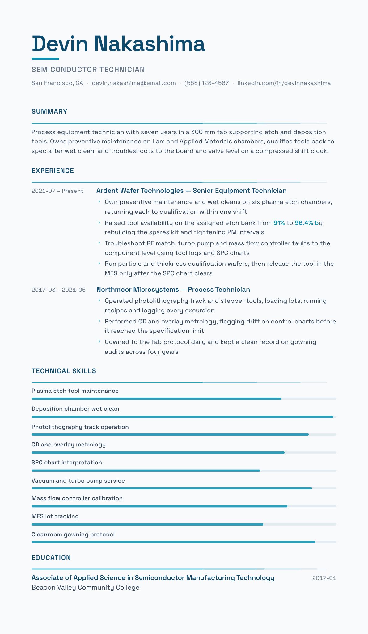 Semiconductor Technician resume example, Velocity template