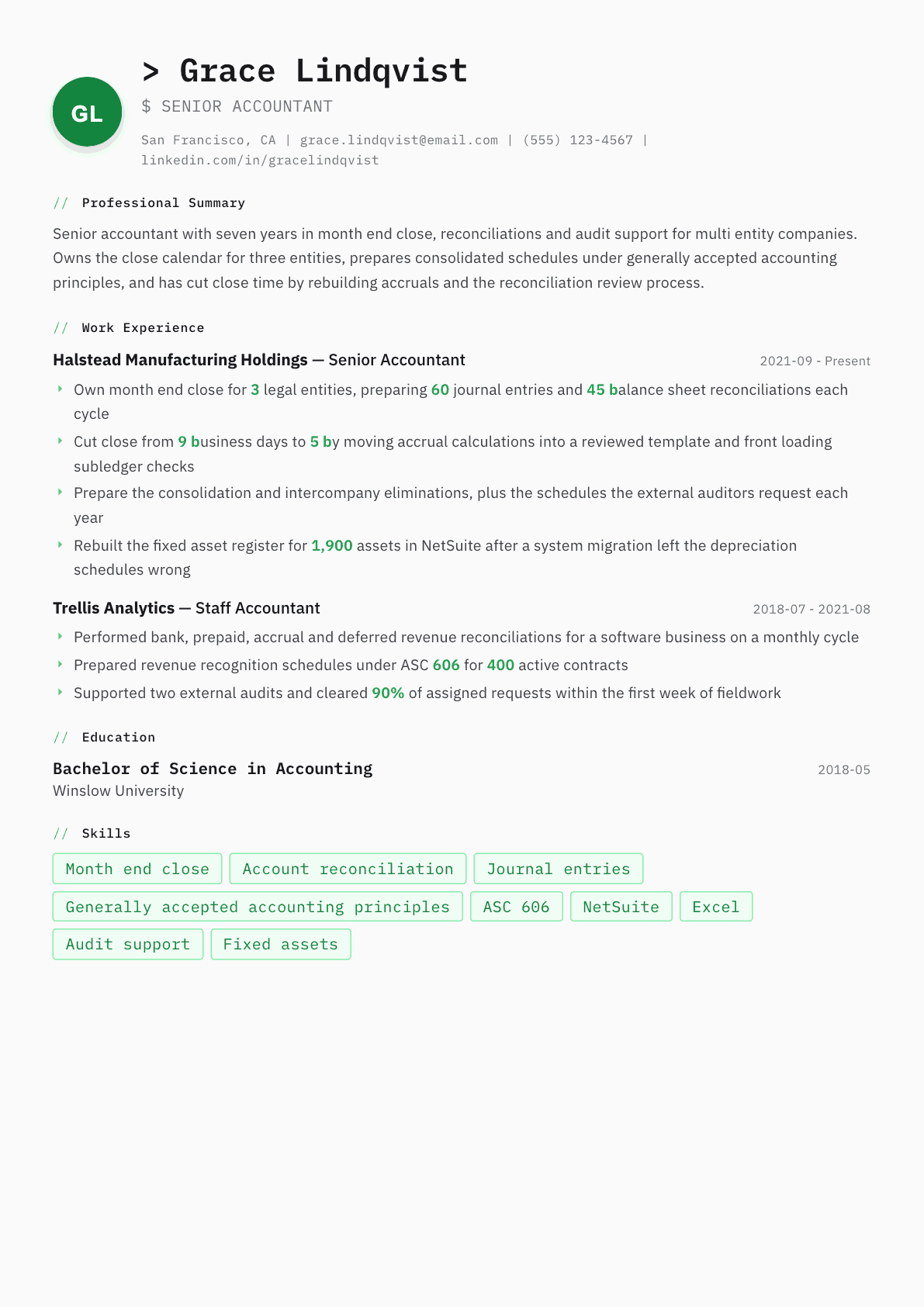 Senior Accountant resume example, Amsterdam template