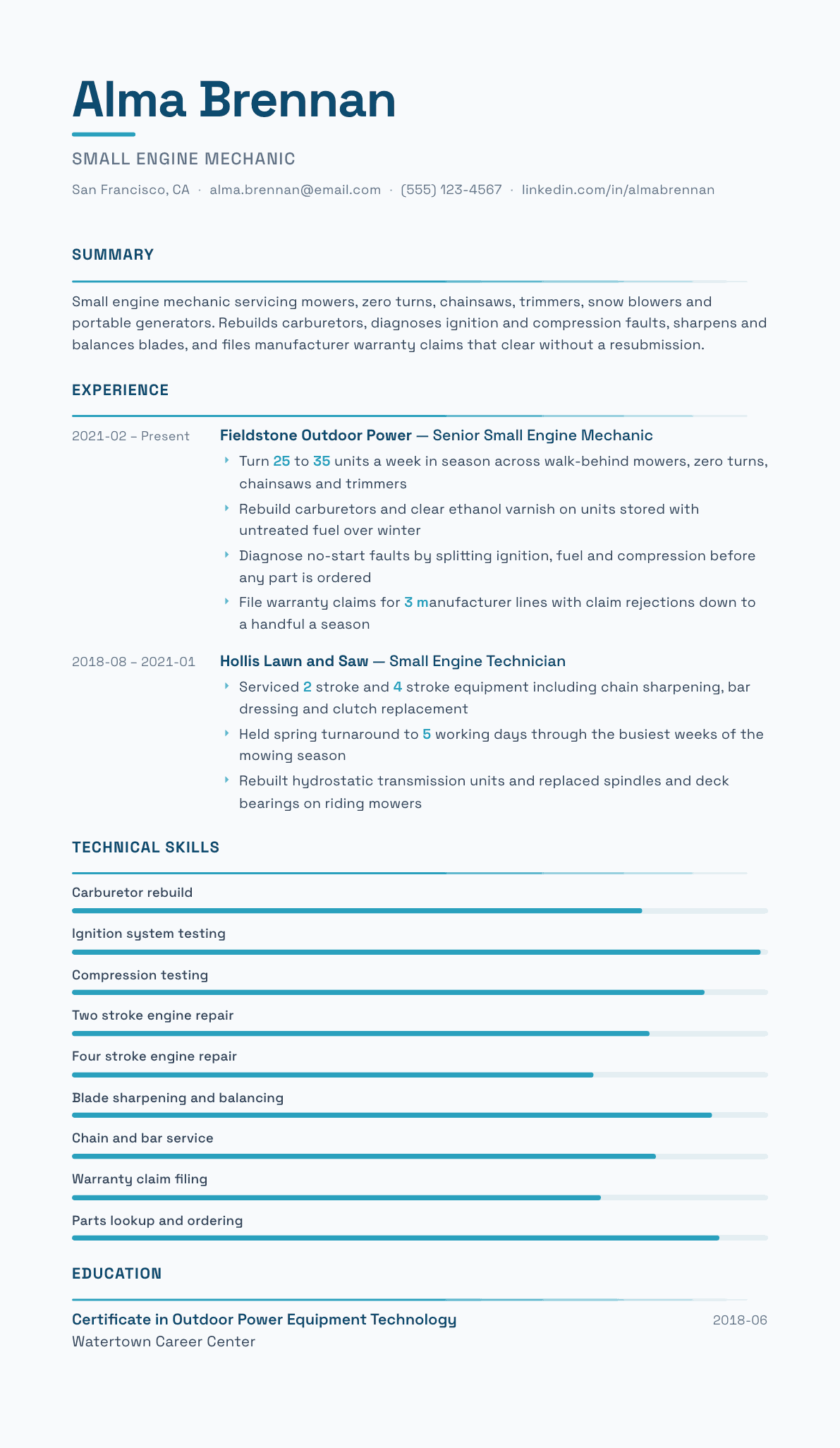 Small Engine Mechanic resume example, Velocity template