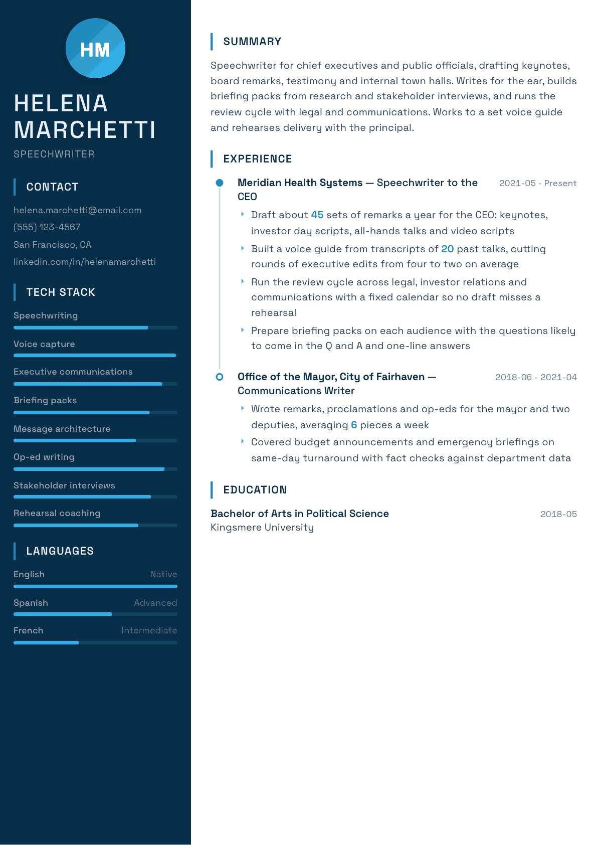 Speechwriter resume example, Circuit template