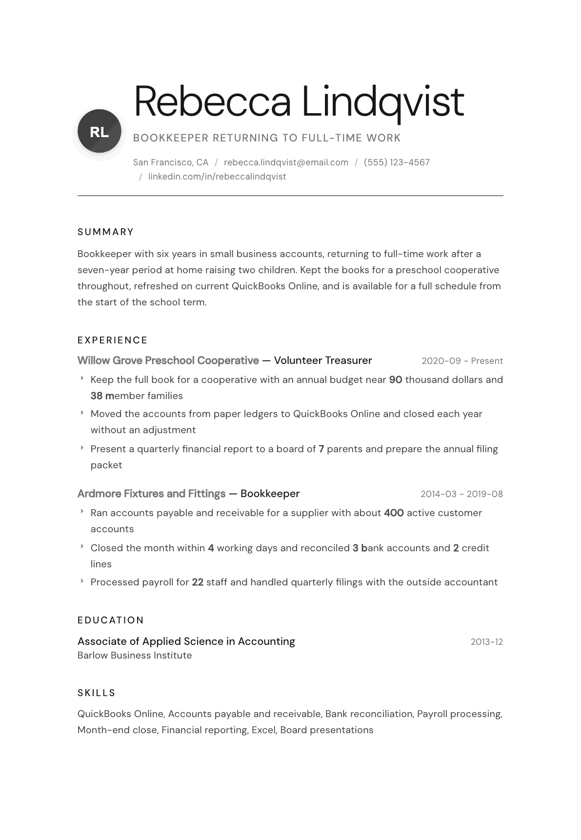 Stay-at-Home Parent Returning to Work resume example, Whisper template
