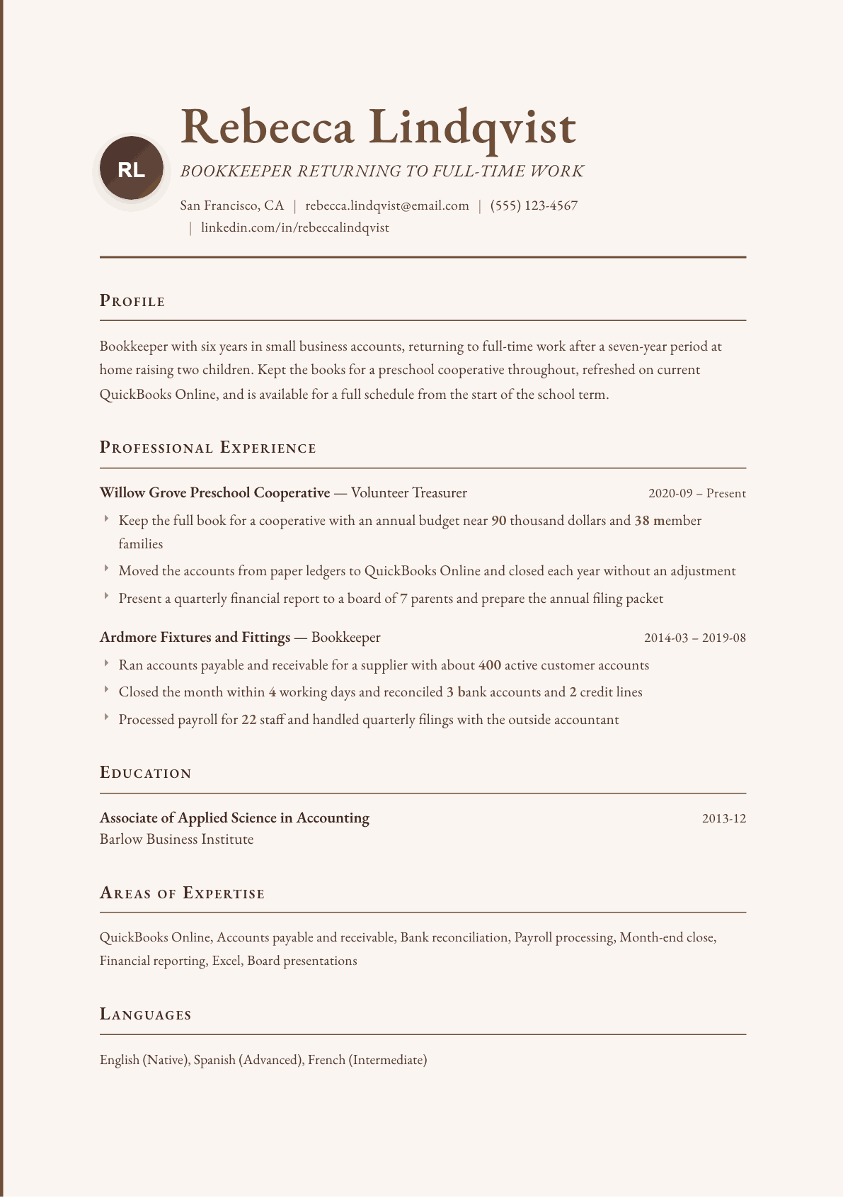 Stay-at-Home Parent Returning to Work resume example, Vintage template