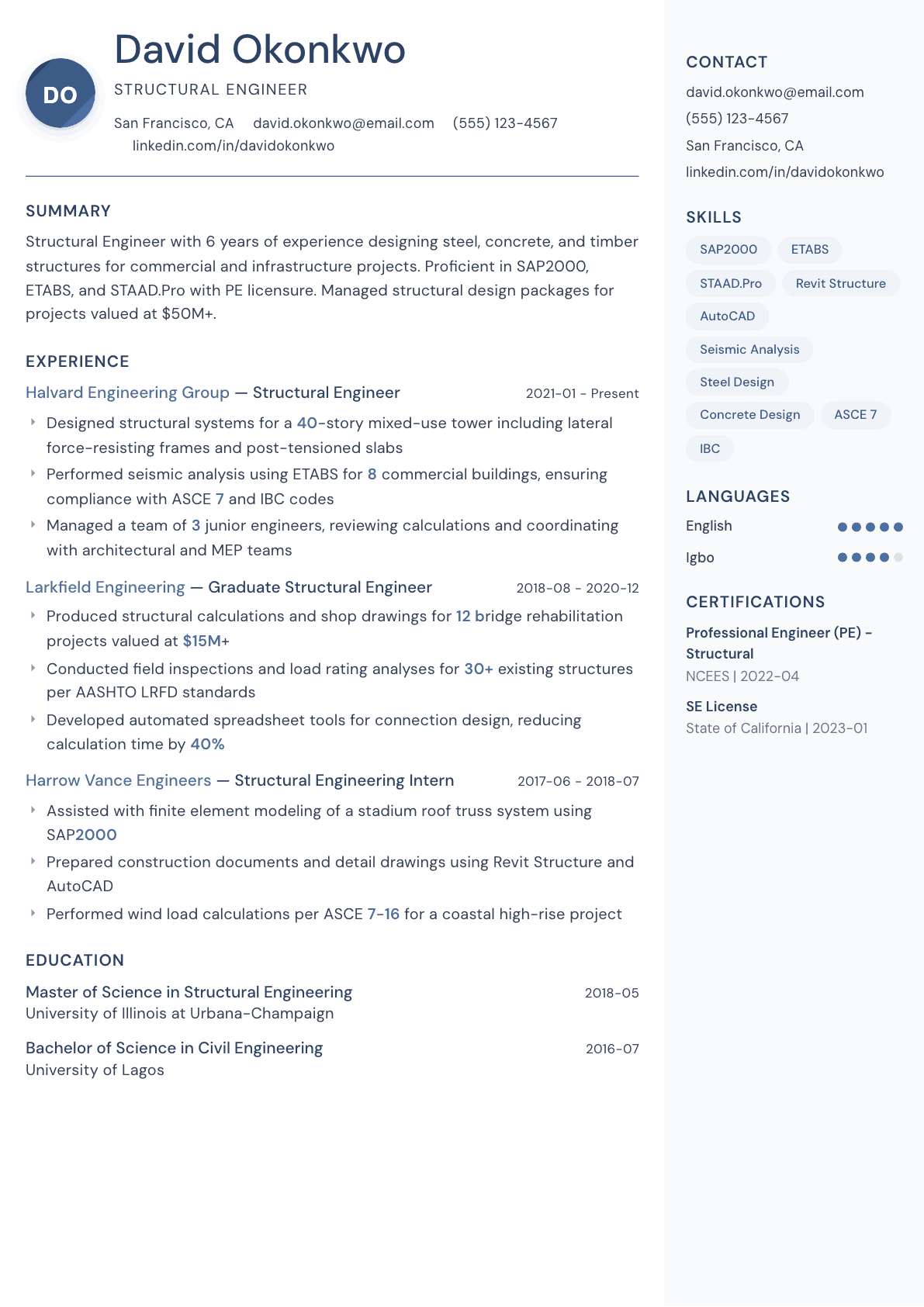 Structural Engineer resume example, Kernel template