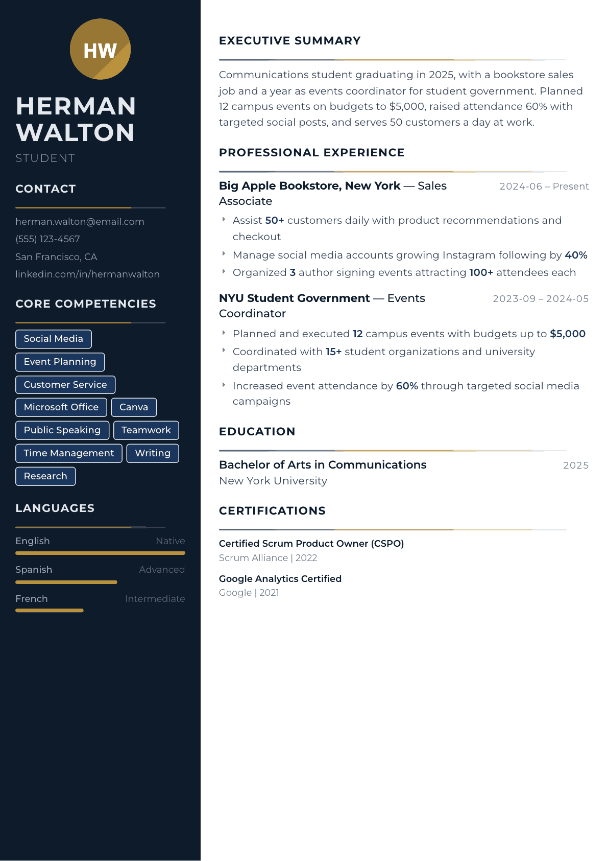 Student resume example, Catalyst template