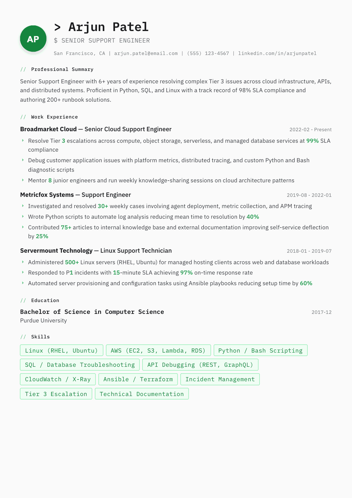 Support Engineer resume example, Amsterdam template