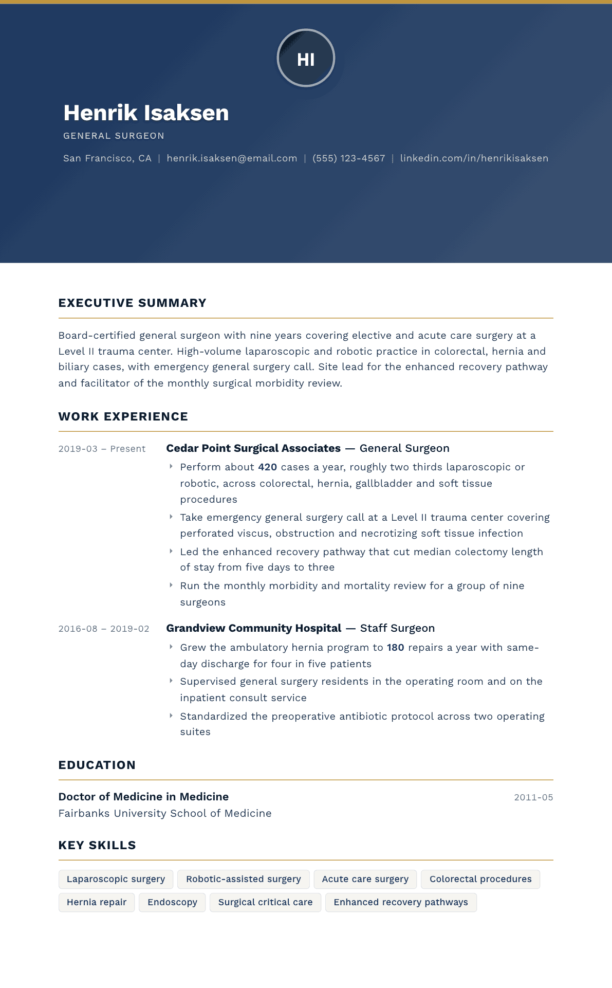 Surgeon resume example, Sovereign template