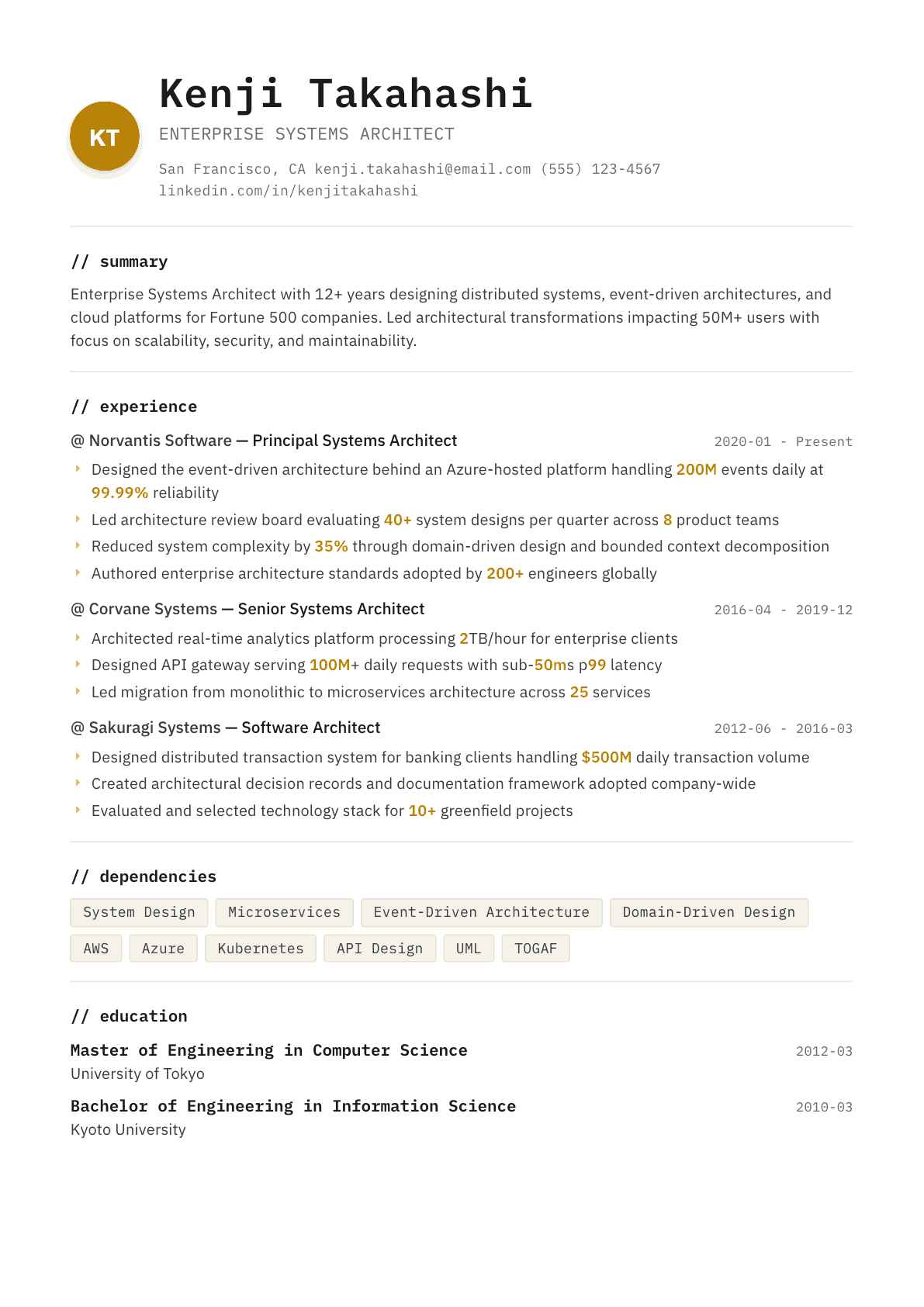 Systems Architect resume example, Terminal template