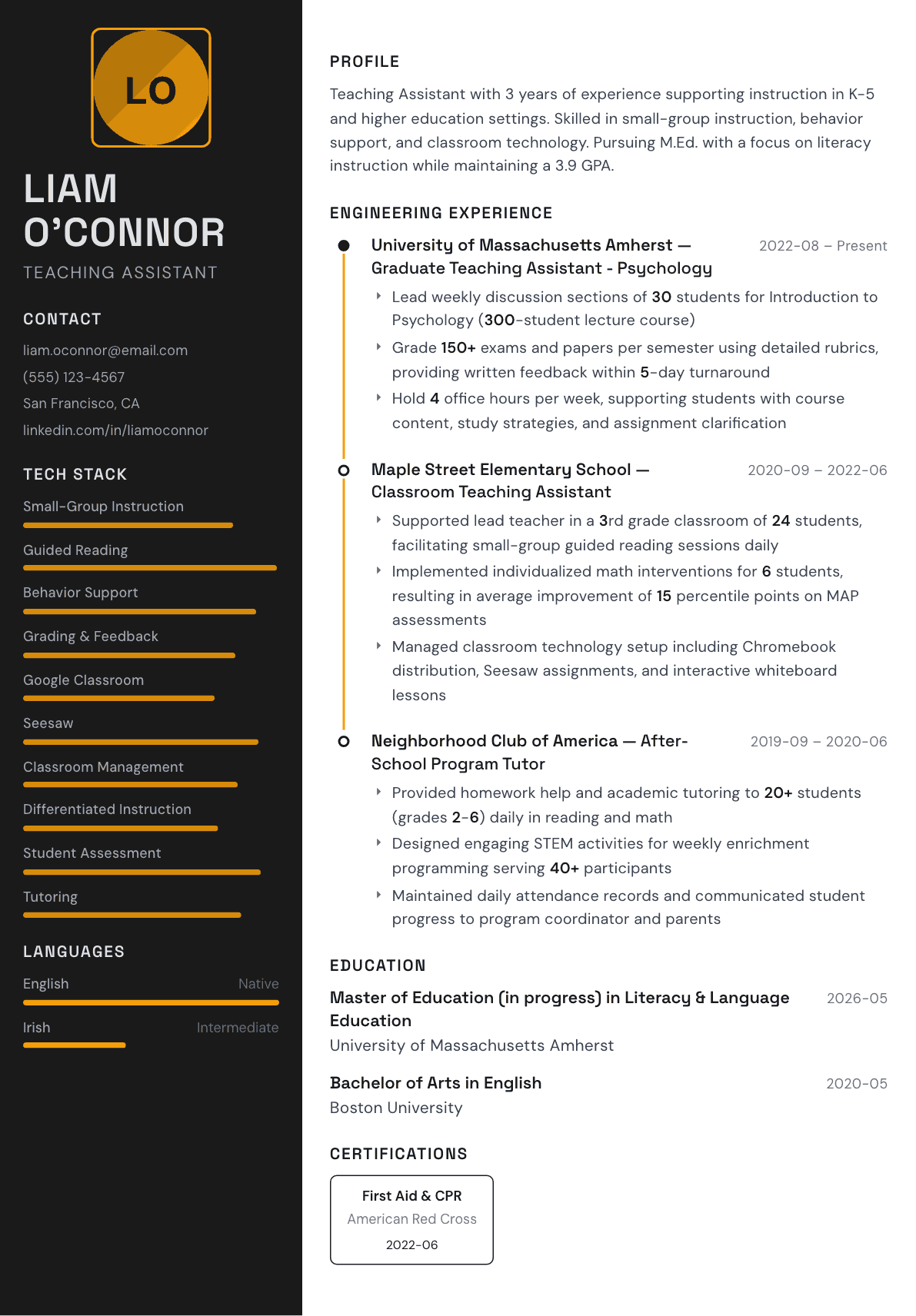 Teaching Assistant resume example, Architect template