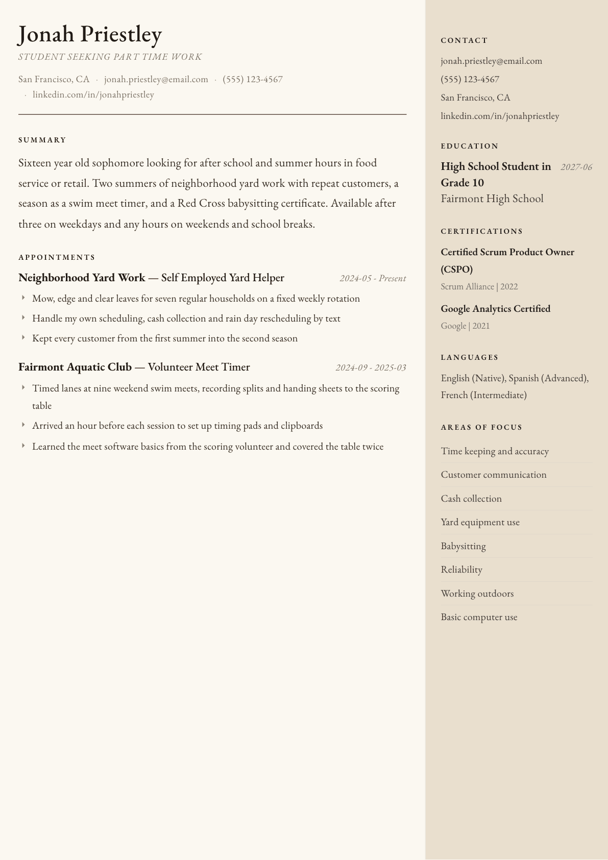 Teenager resume example, Manuscript template