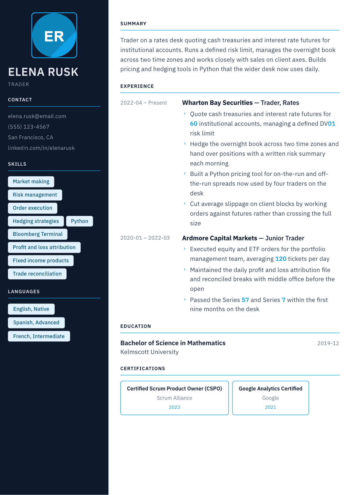 Trader resume example, Everest template