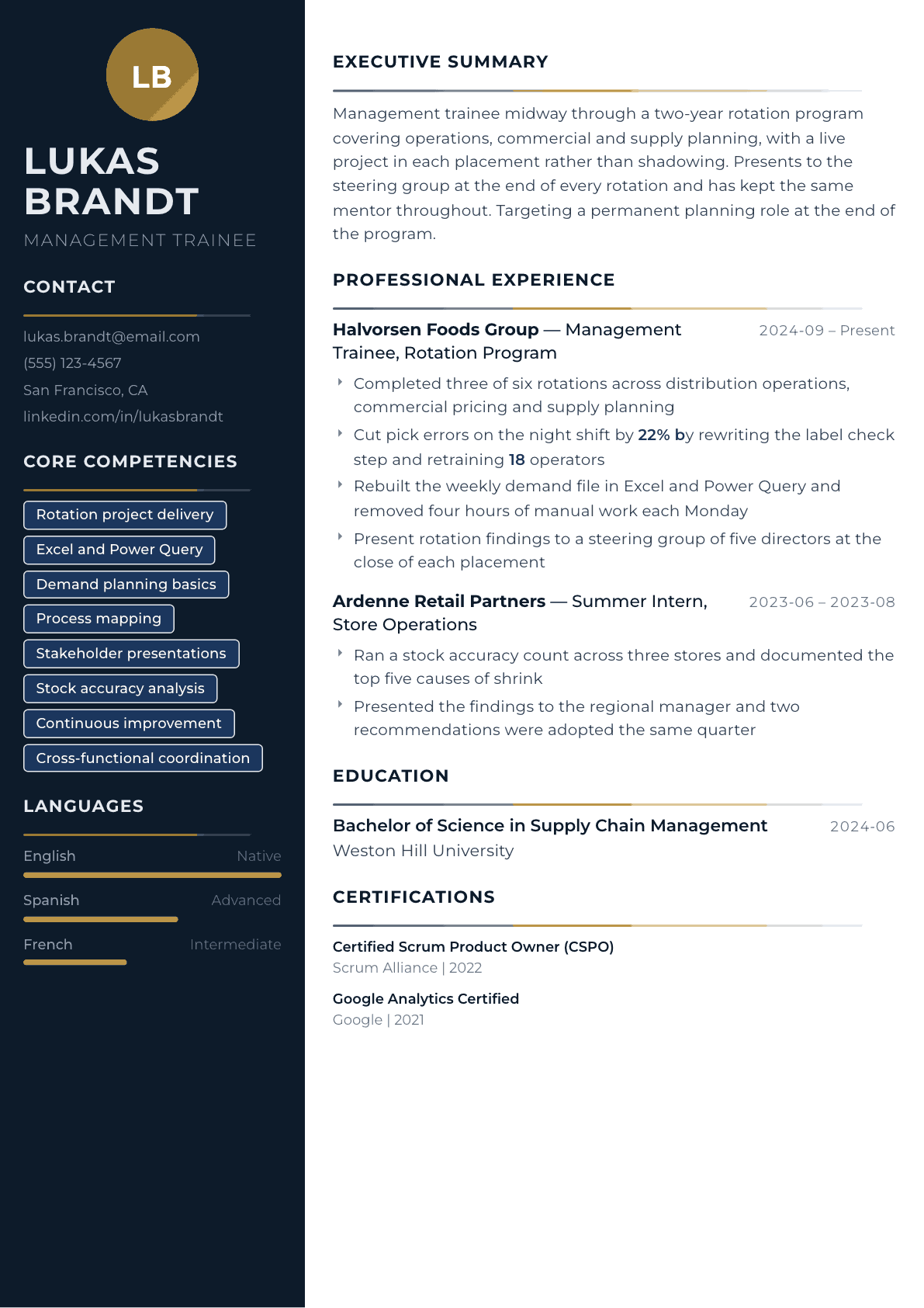 Trainee resume example, Catalyst template