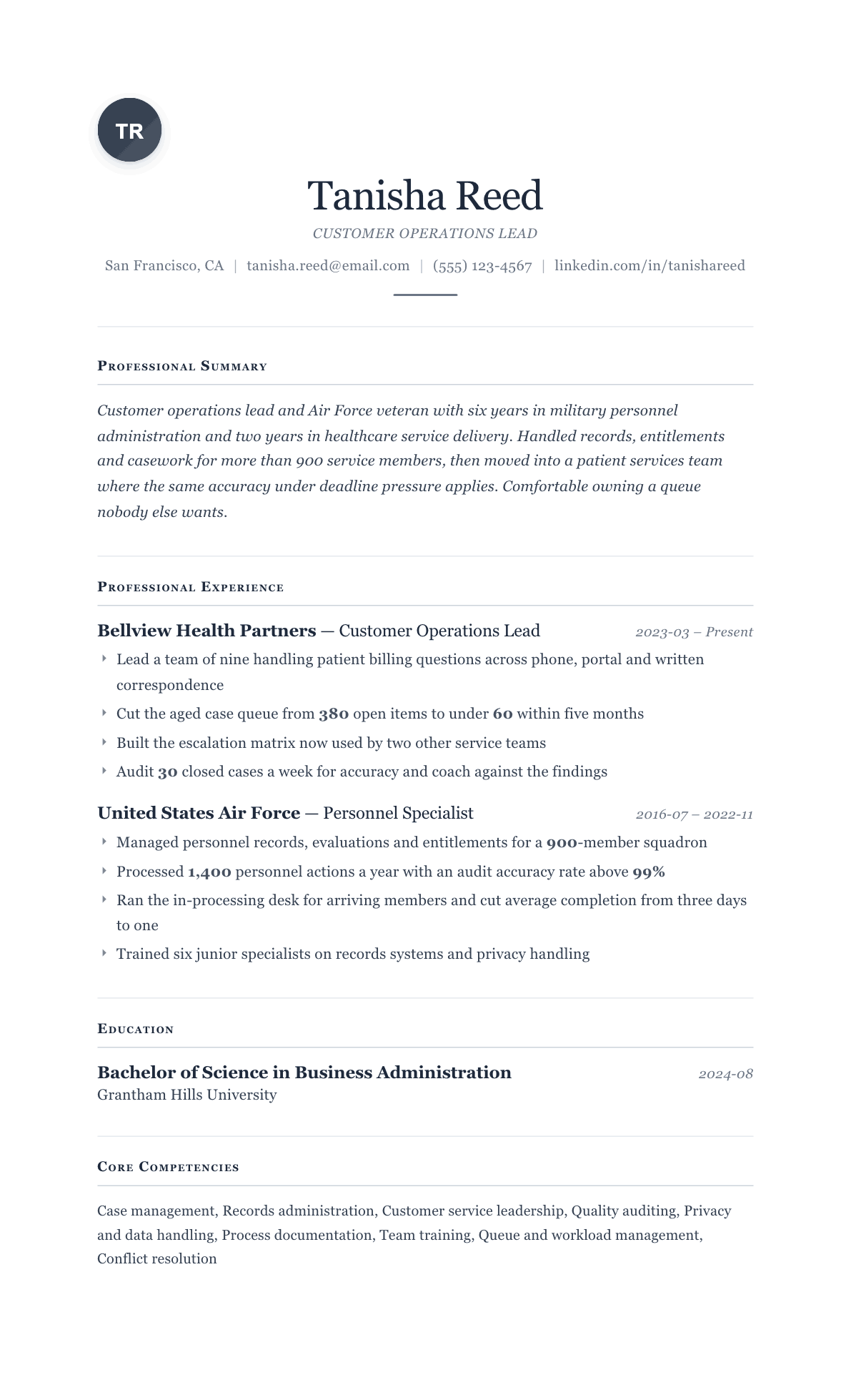 Veteran resume example, Cornerstone template