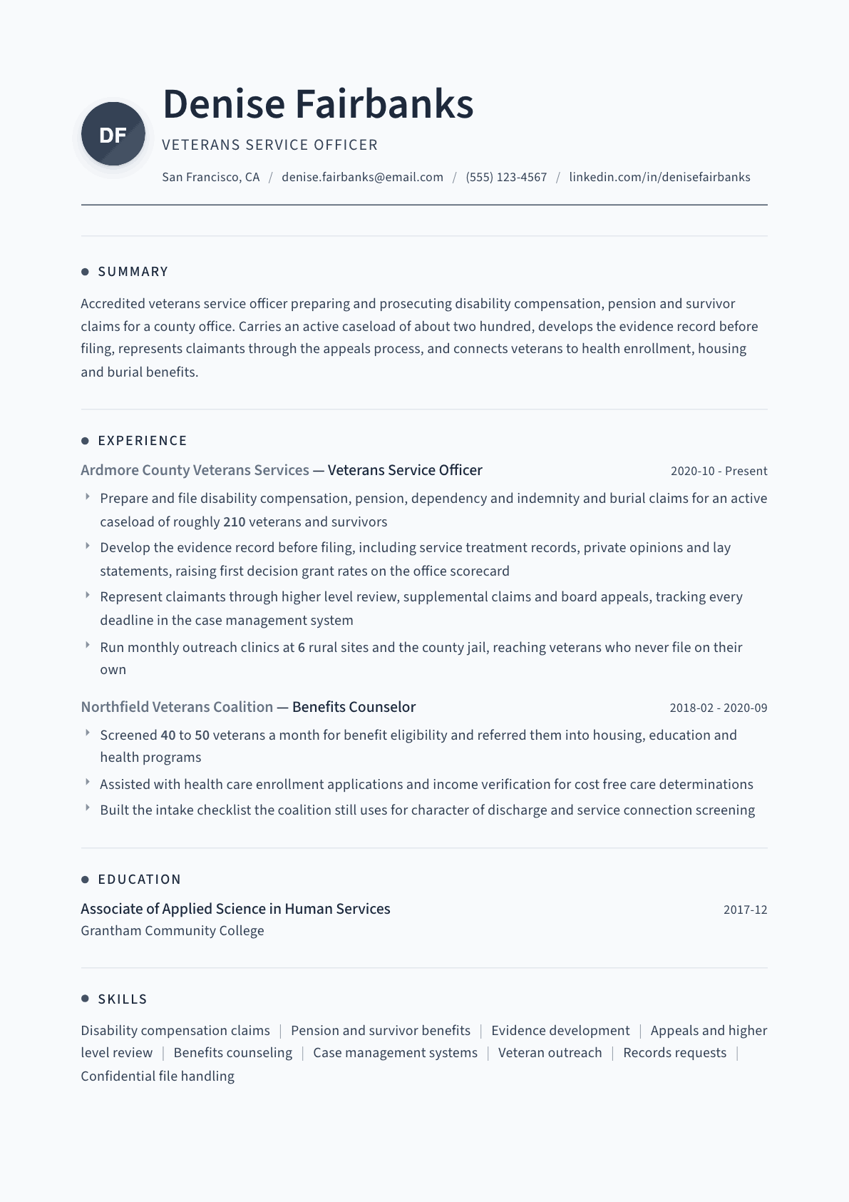 Veterans Service Officer resume example, Thread template
