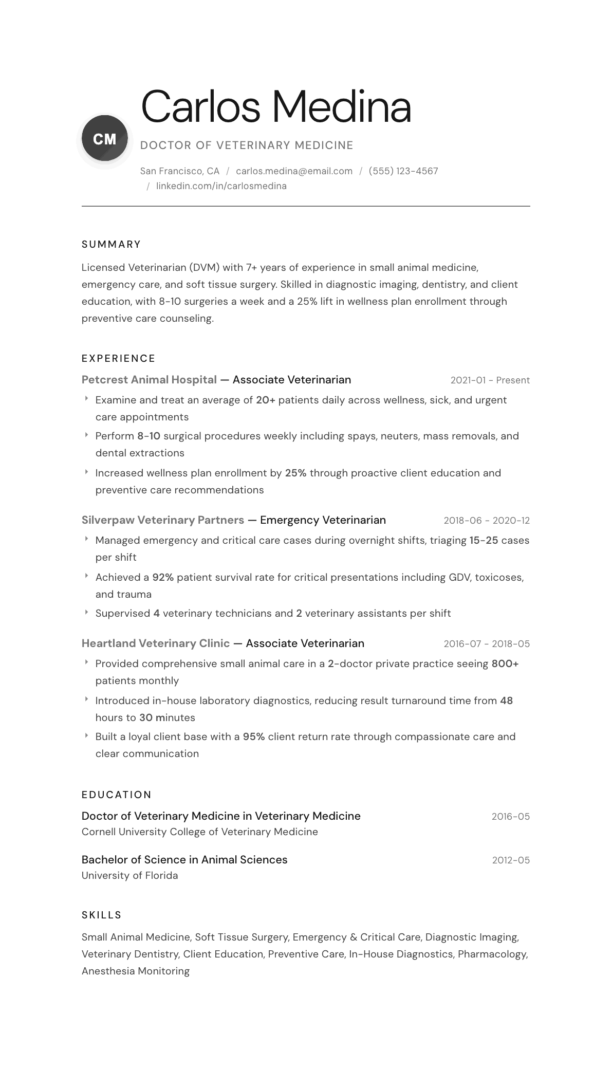 Veterinarian resume example, Whisper template