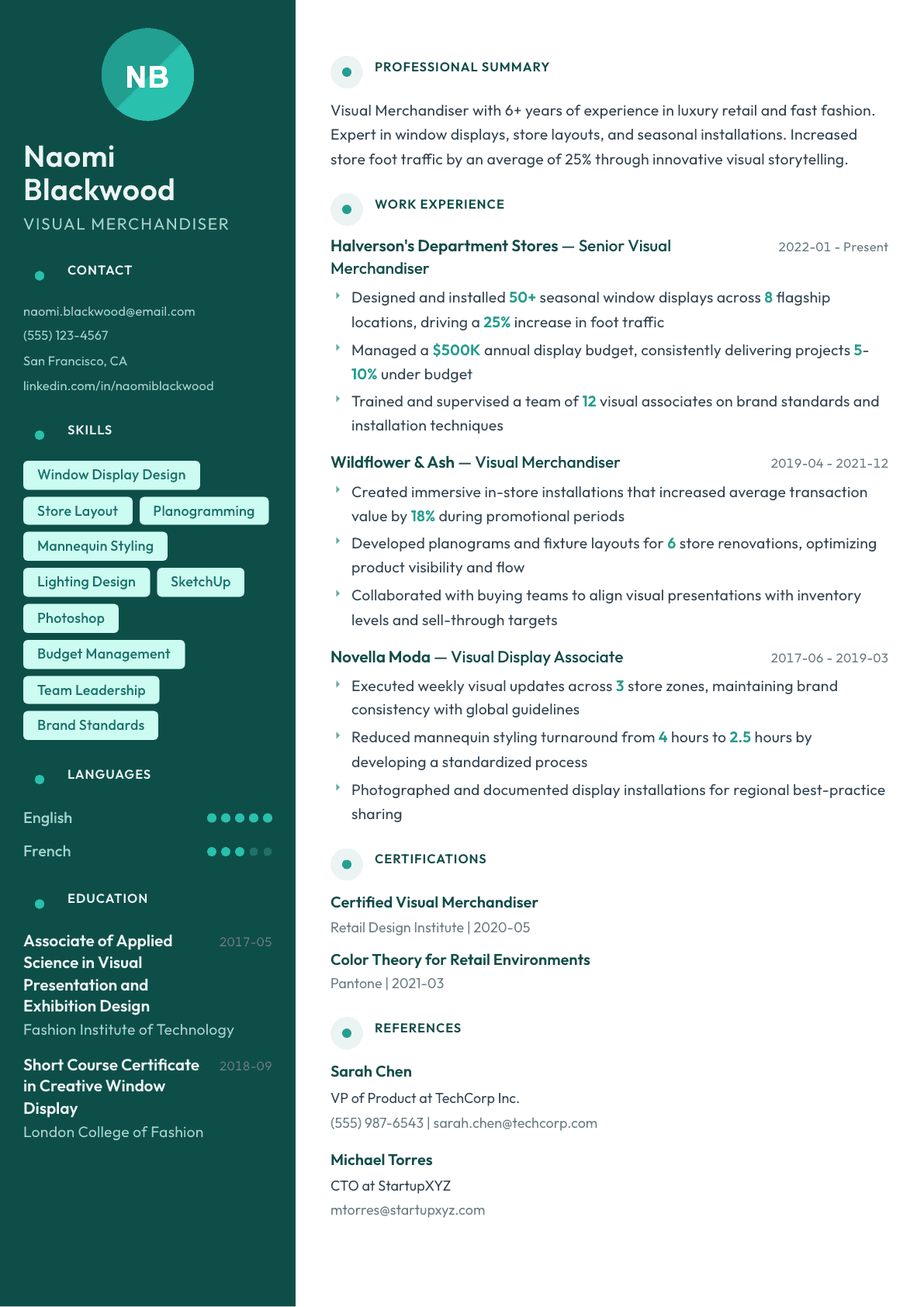 Visual Merchandiser resume example, Vienna template