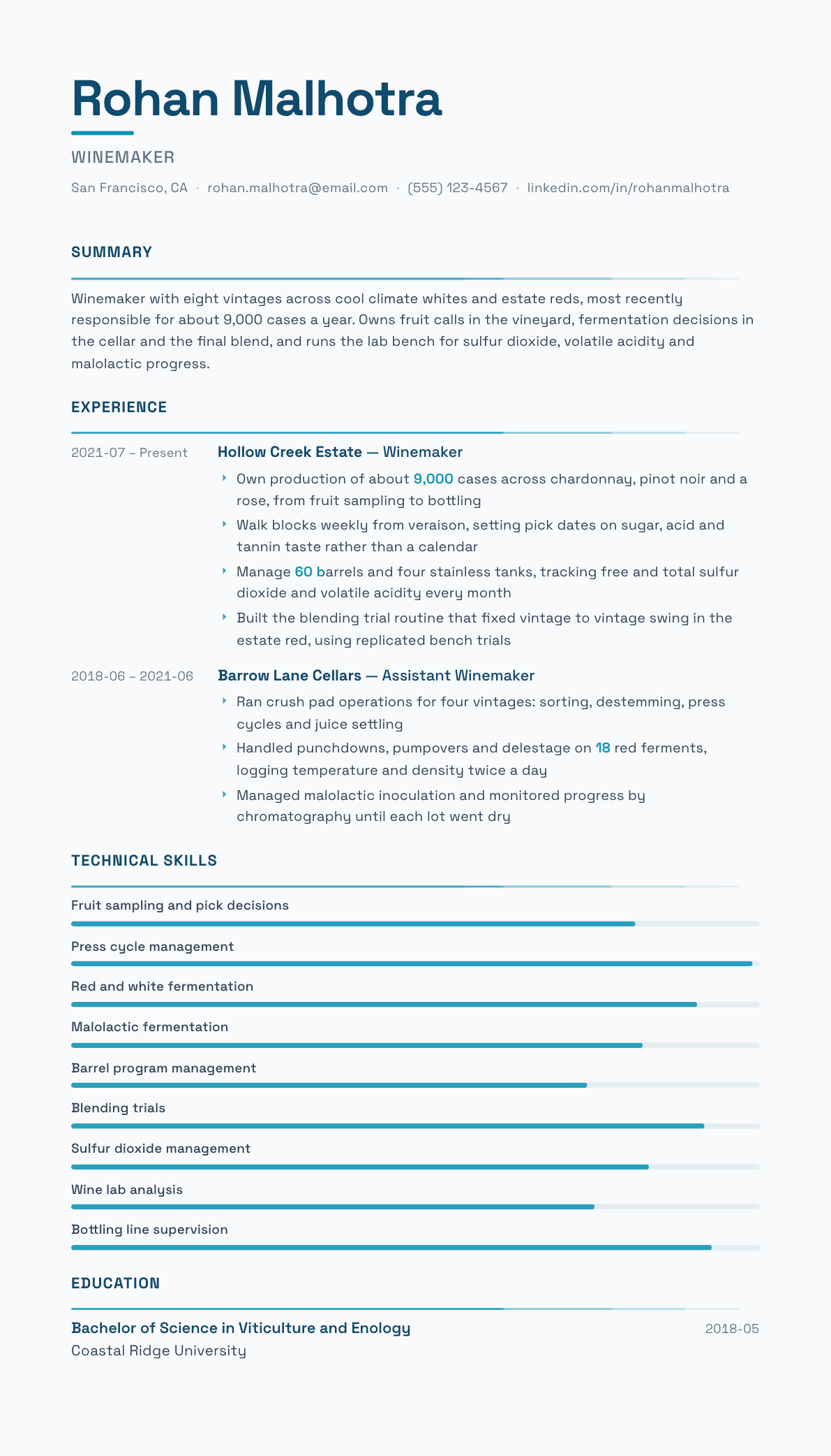 Winemaker resume example, Velocity template