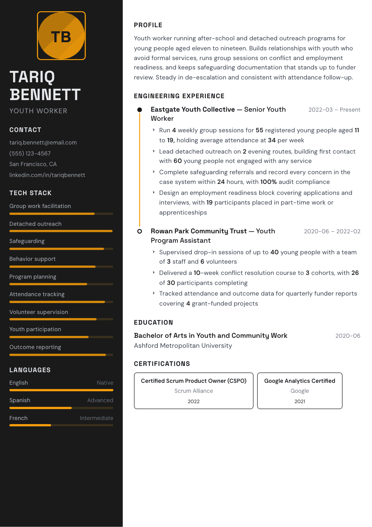 Youth Worker resume example, Architect template