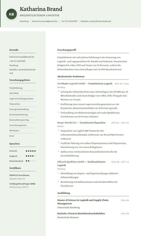 Lebenslauf Vorlage Research