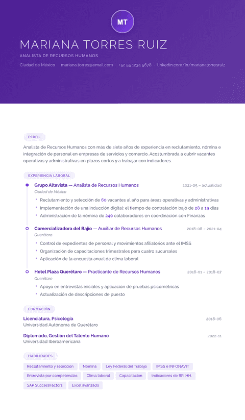 Plantilla de currículum Canvas