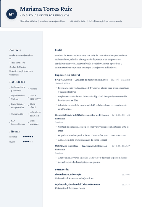 Plantilla de currículum Formal