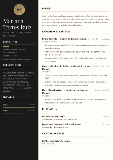 Plantilla de currículum Obsidian
