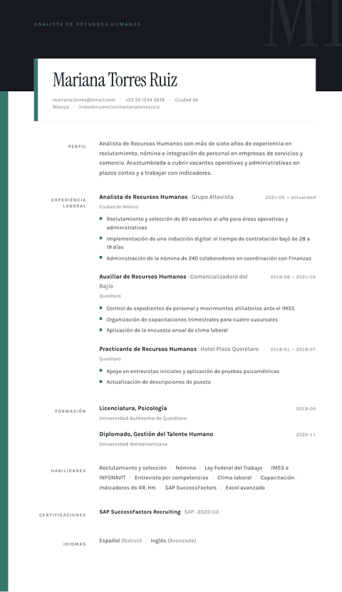 Plantilla de currículum Quarto