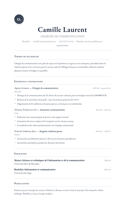 Modèle de CV Scholar