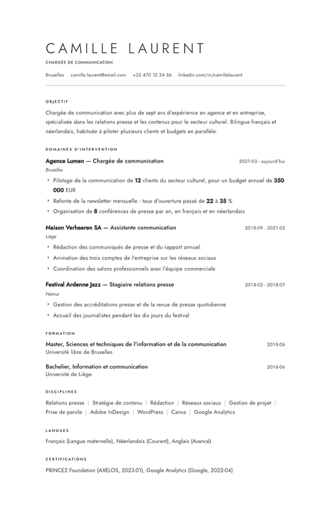 Modèle de CV Atelier