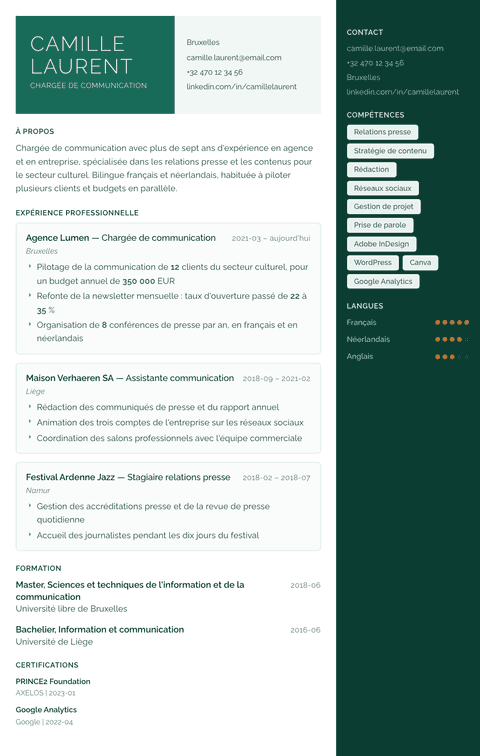 Modèle de CV Aurora