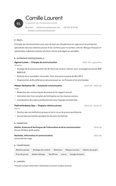 Modèle de CV Flux