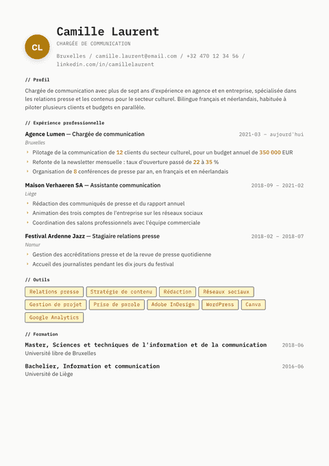 Modèle de CV Inkwell