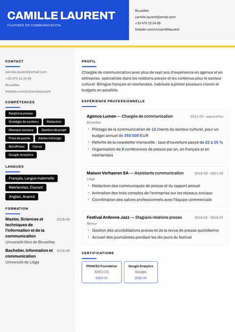 Modèle de CV Kontrast