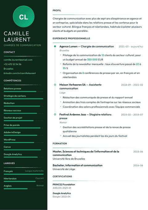 Modèle de CV Meridian