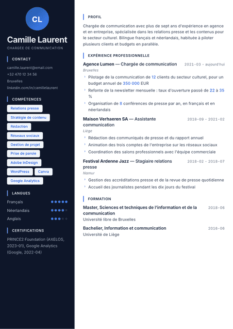 Modèle de CV Midnight Sapphire
